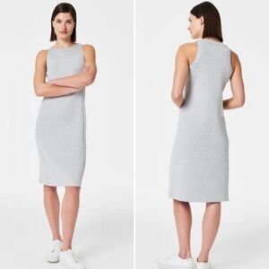 SPANX NEW Air Essentials Side Stripe Midi Dress in Light Grey Heather